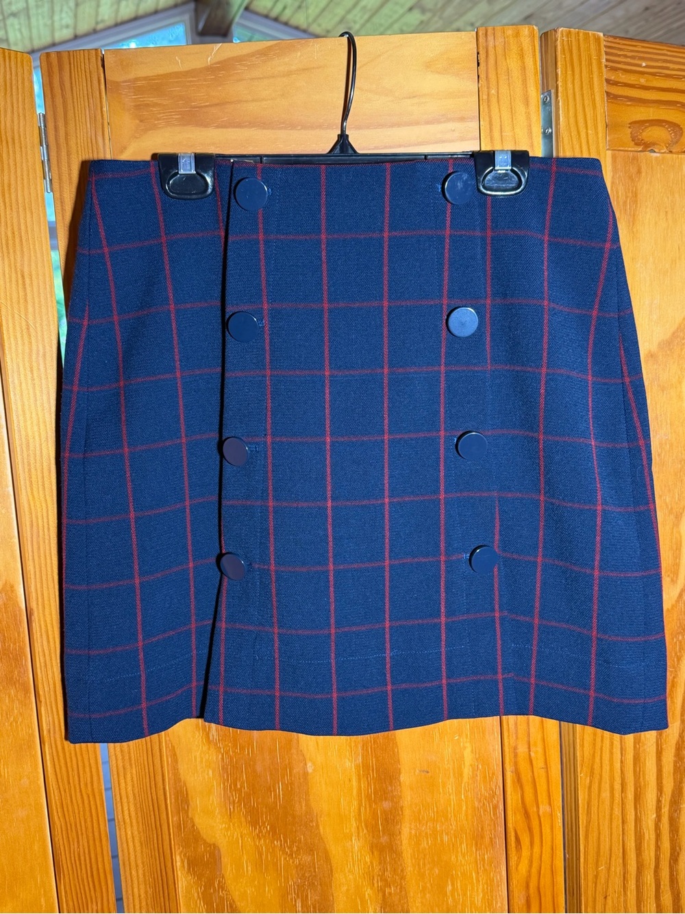 LOFT Navy Plaid Double-Breasted Mini Skirt|Preppy, School GirlSz 8